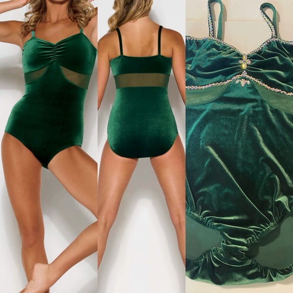 Kelle Dance costume solo leotard green velvet EVERGREEN 
5380 MA Medium adult - Picture 1 of 12